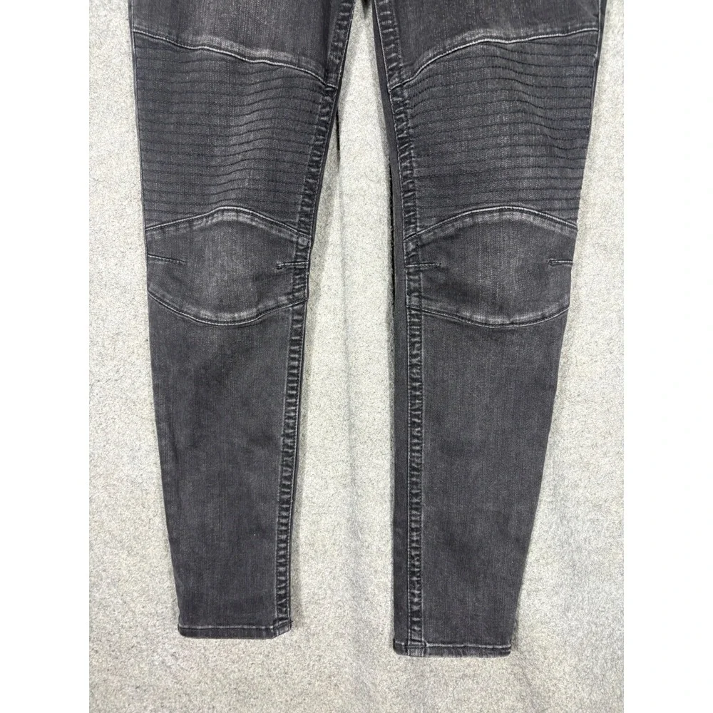 True Religion Mens Super Skinny Moto Jeans Faded Black Ribbed Knee